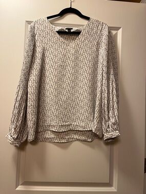 Ann Taylor Ivory Blouse with Navy and Rust Micro Floral Print